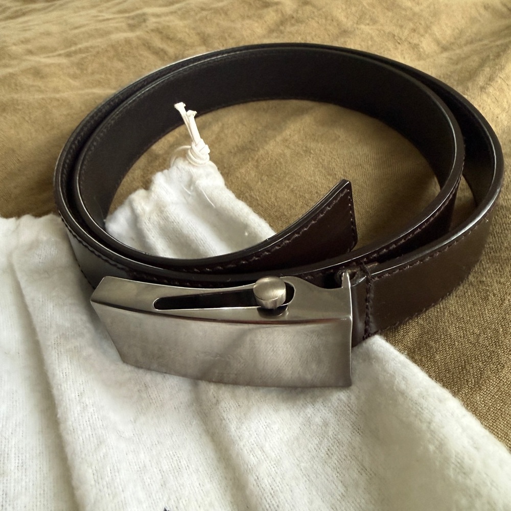 Authentic Prada Dark Brown Leather Belt with Silver Buckle - Picture 2 of 5